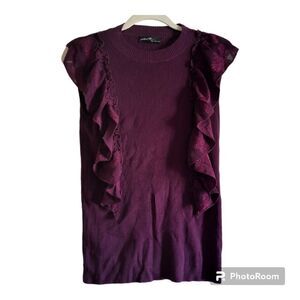 On Twelfth Ribbed Knit Sleeveless Ruffle Sweater